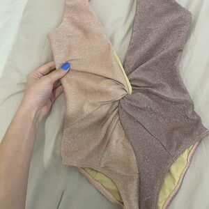 Juillet swimwear Gold and Pink Shimmer Fabric